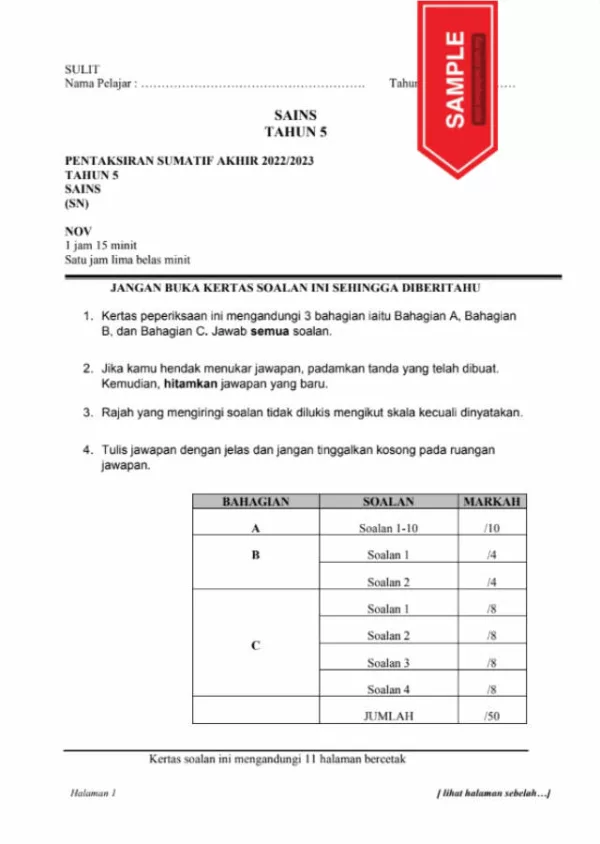 Download Ujian Akhir Tahun Sains Tahun 5 2023 UASA yang Effective - Image 3