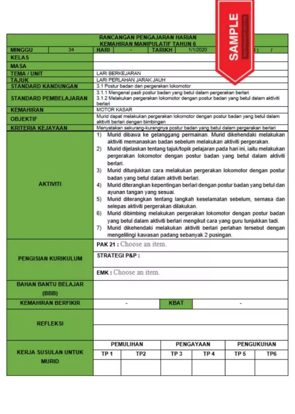 RPH dan RPT PPKI Kemahiran Manipulatif Tahun 6 TS25