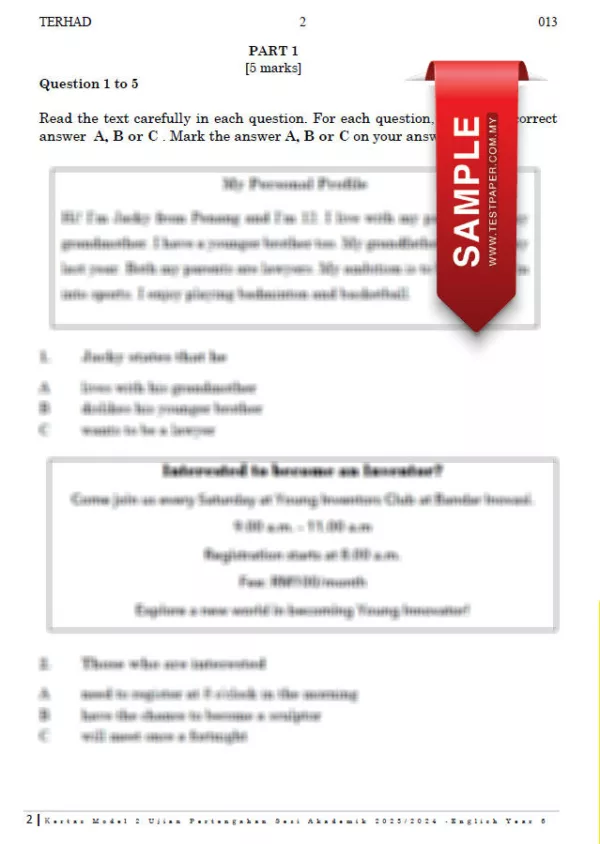Download Soalan Ujian UPSA Bahasa Inggeris Bab 2 Tahun 6 yang Effective - Image 3