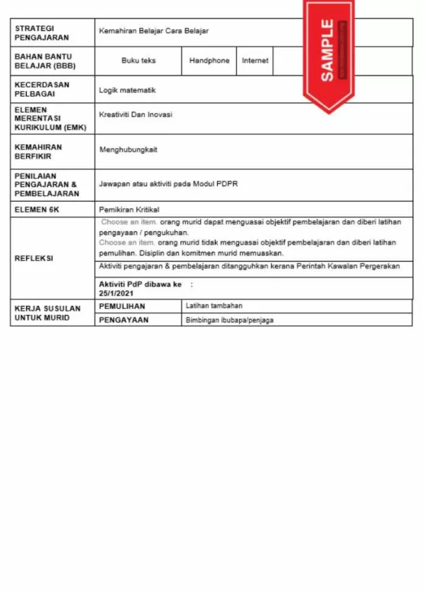 RPH Prinsip Perakaunan Tingkatan 4 TS25