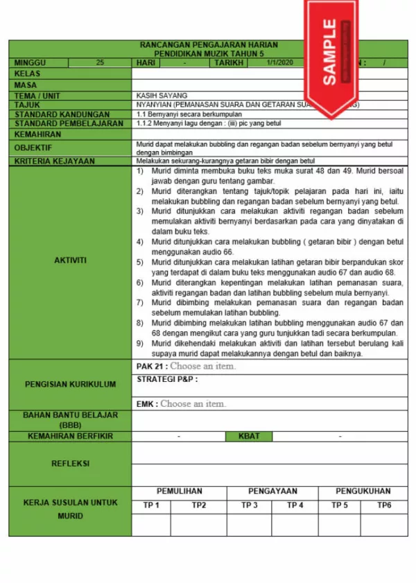 Download Bahan RPH dan RPT PPKI Pendidikan Muzik Tahun 5 TS25 yang Quality - Image 5
