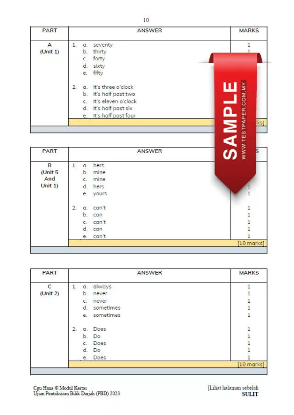 Soalan Ujian PBD Bahasa Inggeris Tahun 3 2023