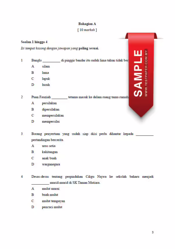 Soalan Ujian UPSA Bahasa Melayu Tahun 6 2023