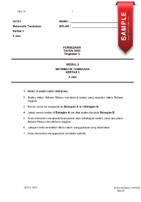 Latihan Ujian Matematik Tambahan Bab 1-4 Tingkatan 5