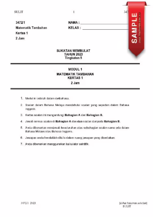 Latihan Ujian Matematik Tambahan Bab 1-4 Tingkatan 5