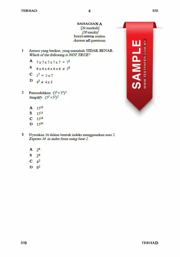 Ujian Pertengahan Tahun Matematik Tingkatan 3 2023