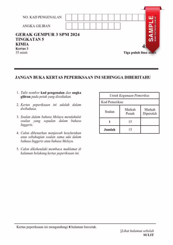 Soalan Latihan SPM Kimia Kertas 1-3 2024 Versi 2