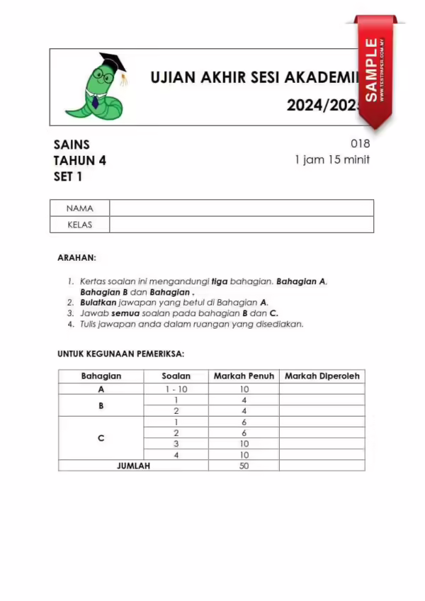 Ujian Akhir Tahun Sains Tahun 4 2024 UASA